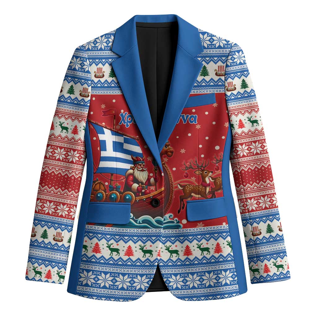 Greece Viking Santa Christmas Blazer Funny Reindeer Norse Xmas - Wonder Print Shop