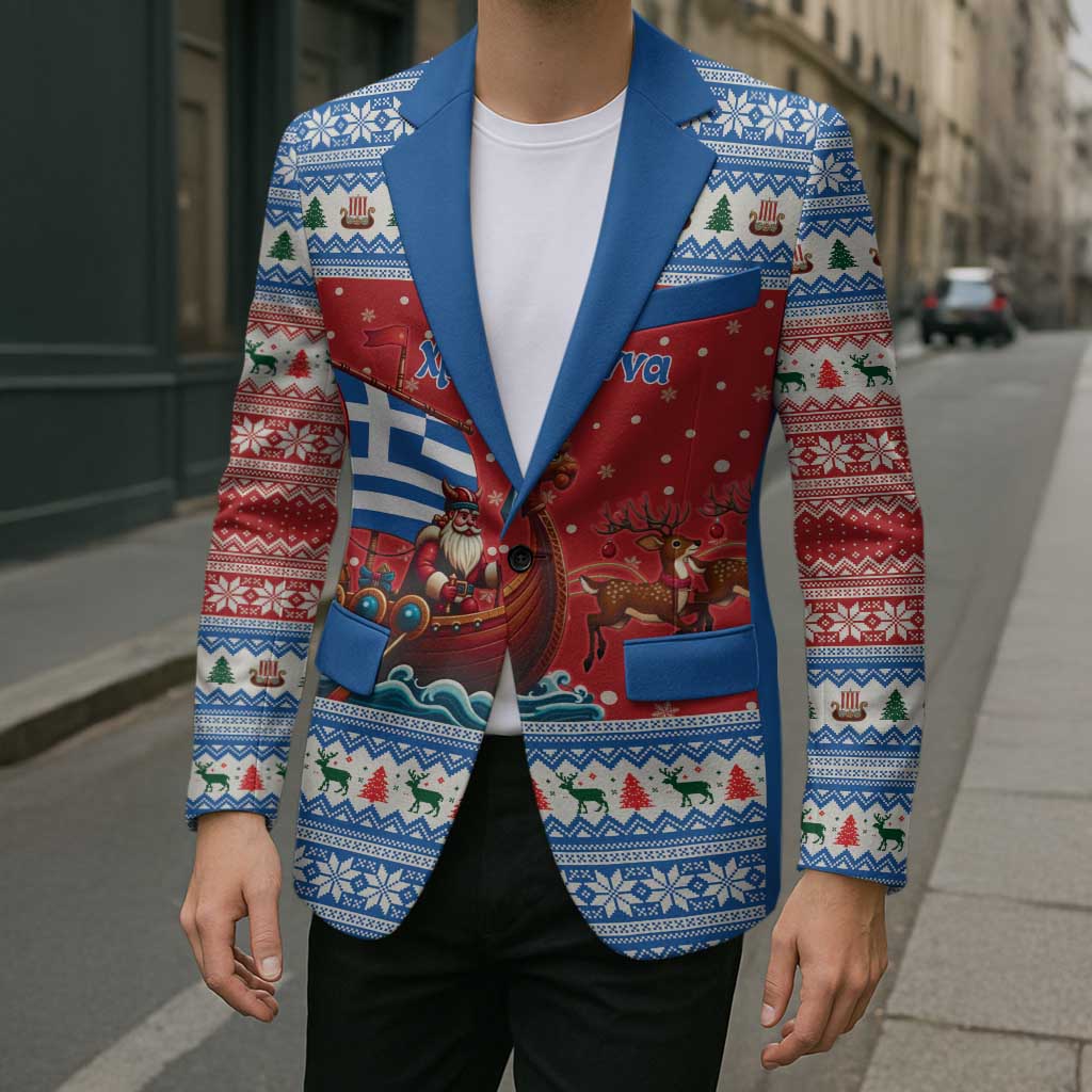 Greece Viking Santa Christmas Blazer Funny Reindeer Norse Xmas - Wonder Print Shop