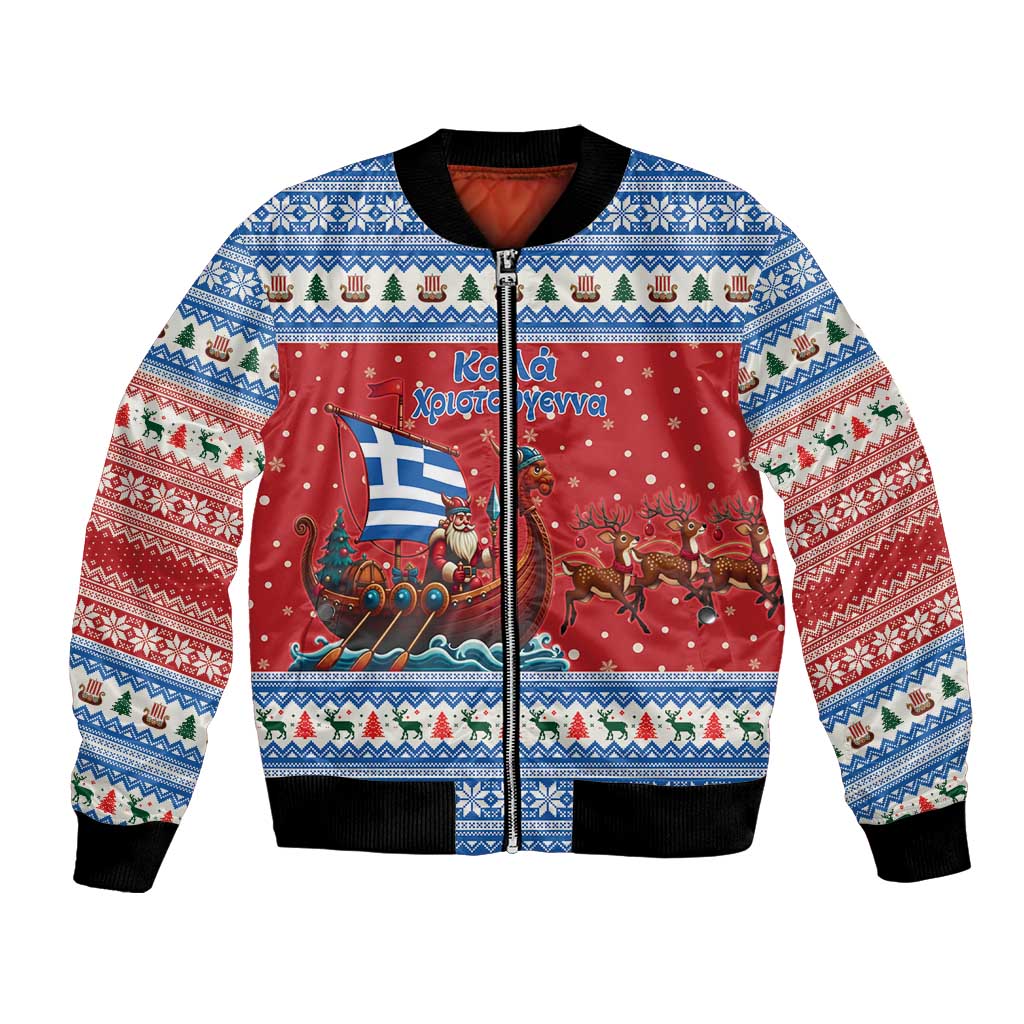 Greece Viking Santa Christmas Bomber Jacket Funny Reindeer Norse Xmas - Wonder Print Shop