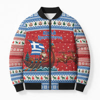 Greece Viking Santa Christmas Bomber Puffer Jacket Funny Reindeer Norse Xmas - Wonder Print Shop
