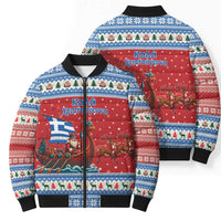 Greece Viking Santa Christmas Bomber Puffer Jacket Funny Reindeer Norse Xmas - Wonder Print Shop