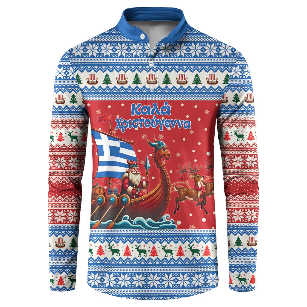 Greece Viking Santa Christmas Button Sweatshirt Funny Reindeer Norse Xmas - Wonder Print Shop