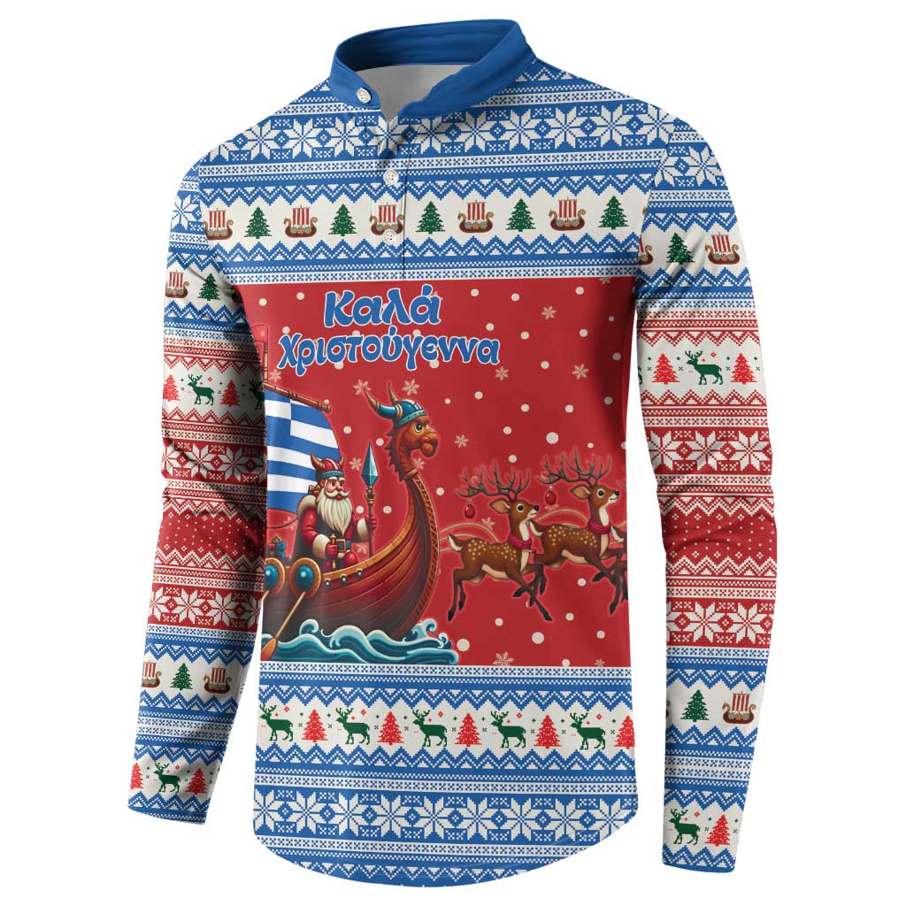Greece Viking Santa Christmas Button Sweatshirt Funny Reindeer Norse Xmas - Wonder Print Shop