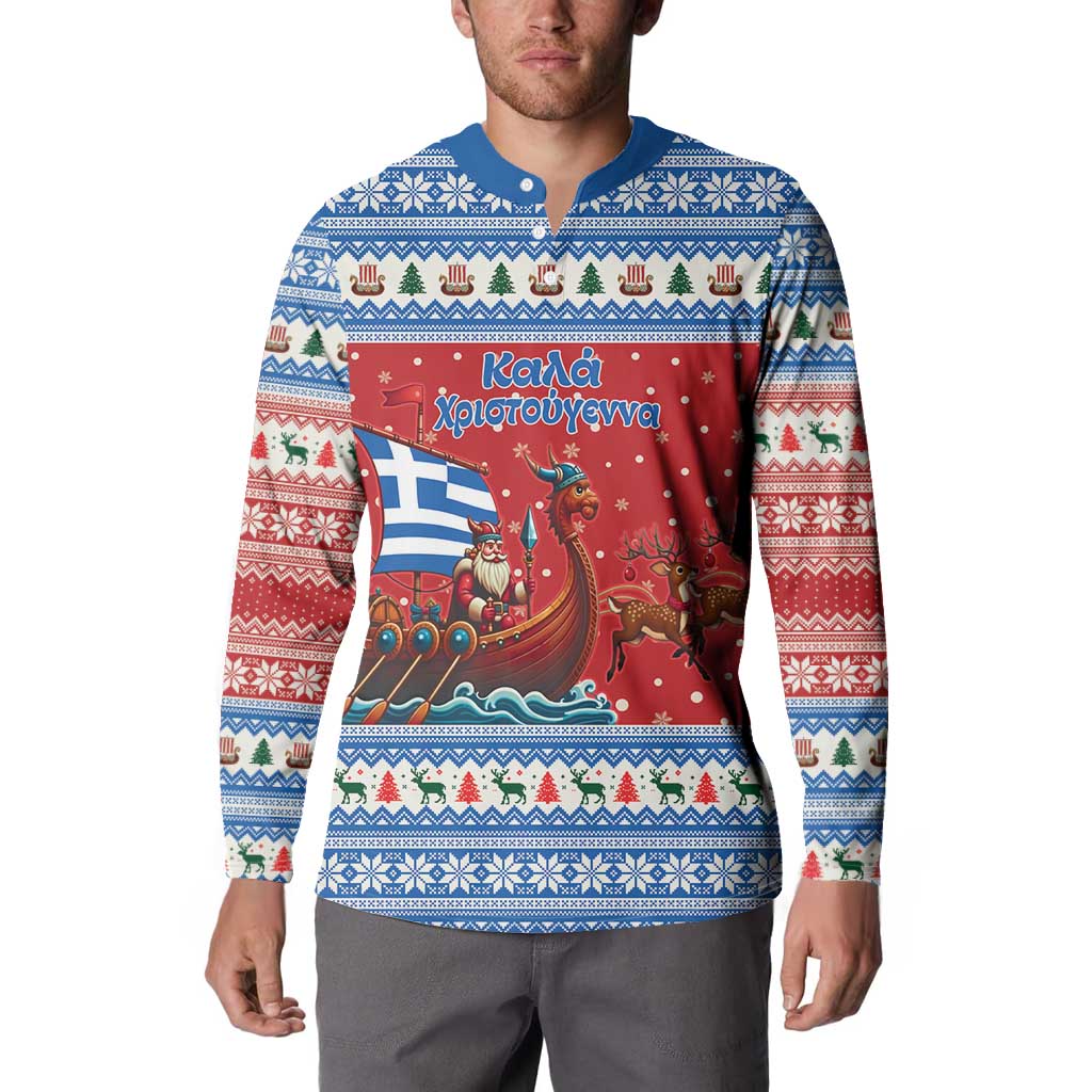 Greece Viking Santa Christmas Button Sweatshirt Funny Reindeer Norse Xmas - Wonder Print Shop