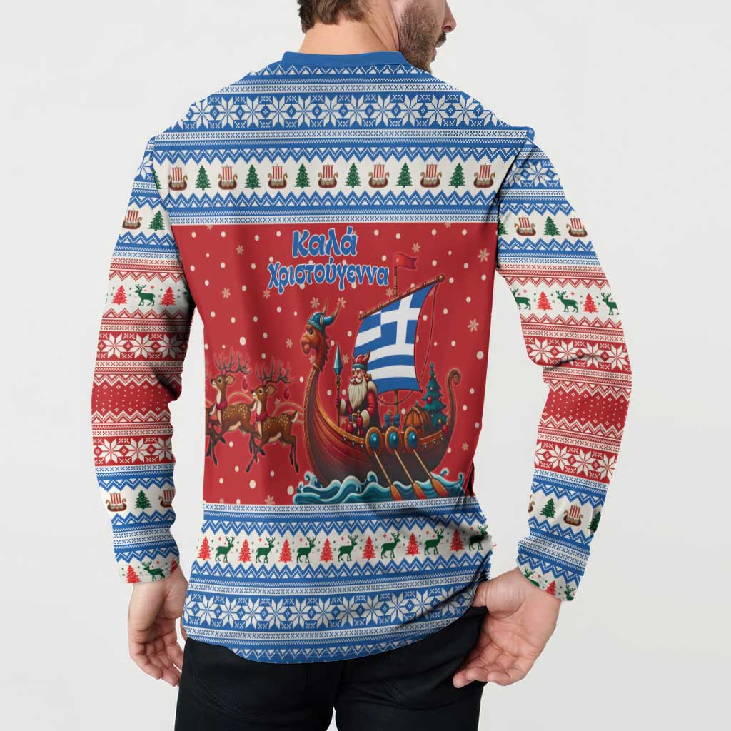 Greece Viking Santa Christmas Button Sweatshirt Funny Reindeer Norse Xmas - Wonder Print Shop