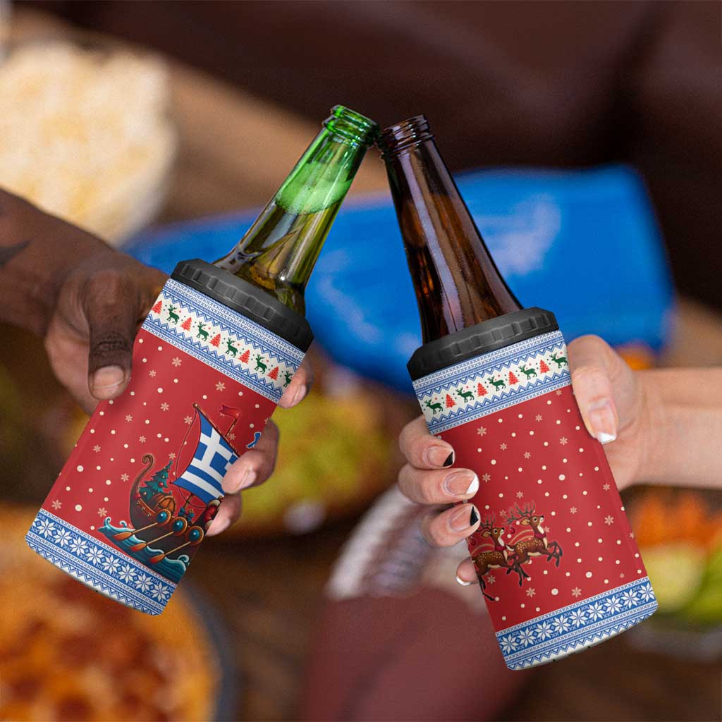 Greece Viking Santa Christmas 4 in 1 Can Cooler Tumbler Funny Reindeer Norse Xmas - Wonder Print Shop