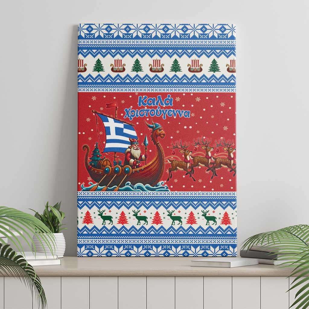 Greece Viking Santa Christmas Canvas Wall Art Funny Reindeer Norse Xmas - Wonder Print Shop