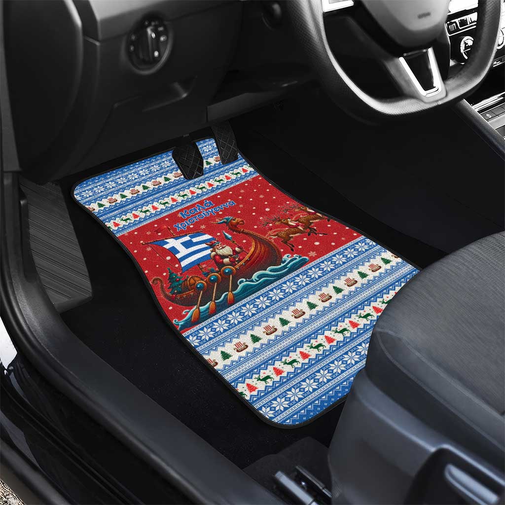 Greece Viking Santa Christmas Car Mats Funny Reindeer Norse Xmas - Wonder Print Shop