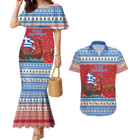 Greece Viking Santa Christmas Couples Matching Mermaid Dress and Hawaiian Shirt Funny Reindeer Norse Xmas - Wonder Print Shop