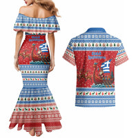 Greece Viking Santa Christmas Couples Matching Mermaid Dress and Hawaiian Shirt Funny Reindeer Norse Xmas - Wonder Print Shop