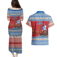 Greece Viking Santa Christmas Couples Matching Puletasi and Hawaiian Shirt Funny Reindeer Norse Xmas - Wonder Print Shop