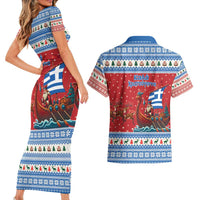 Greece Viking Santa Christmas Couples Matching Short Sleeve Bodycon Dress and Hawaiian Shirt Funny Reindeer Norse Xmas - Wonder Print Shop