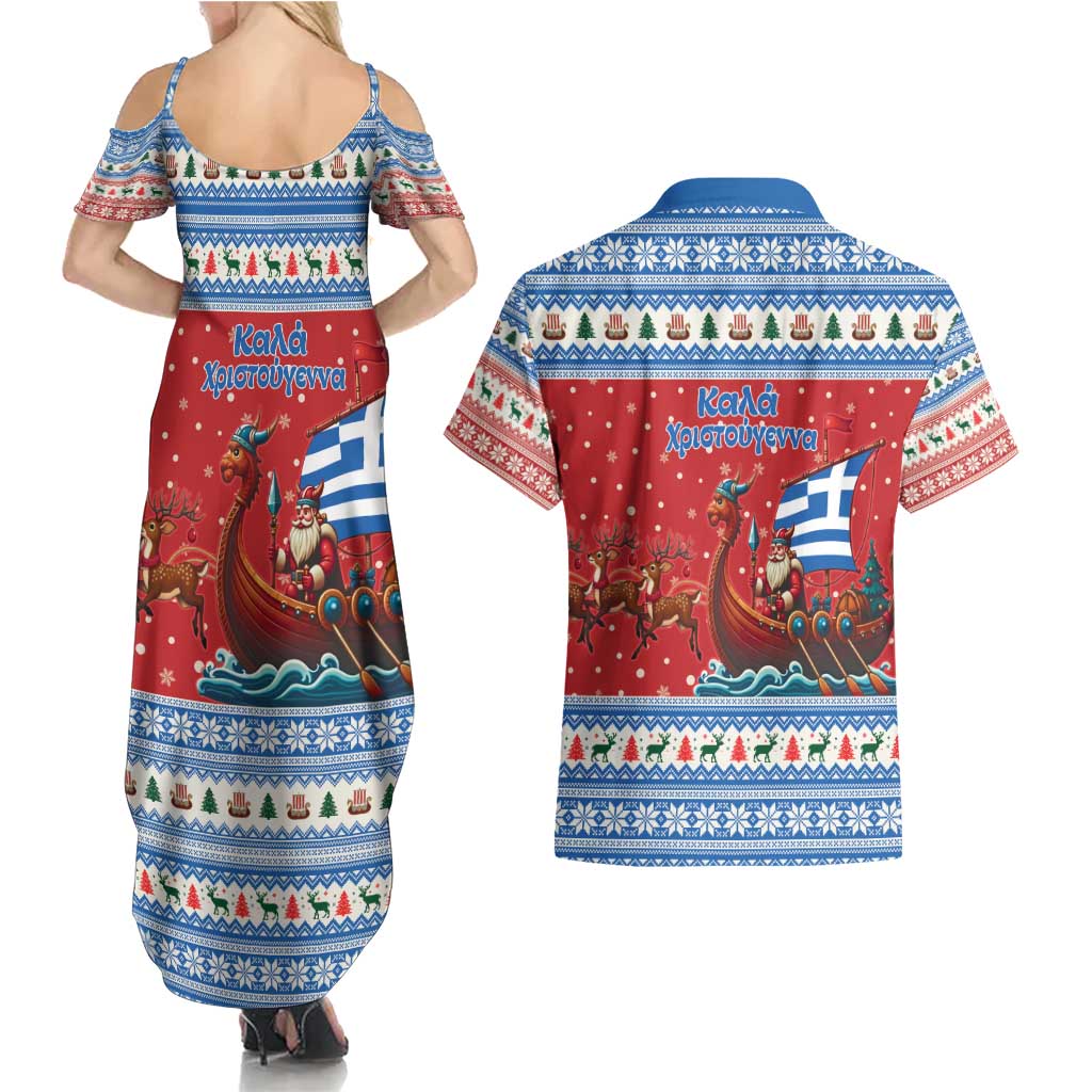 Greece Viking Santa Christmas Couples Matching Summer Maxi Dress and Hawaiian Shirt Funny Reindeer Norse Xmas - Wonder Print Shop