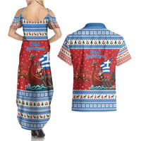 Greece Viking Santa Christmas Couples Matching Summer Maxi Dress and Hawaiian Shirt Funny Reindeer Norse Xmas - Wonder Print Shop