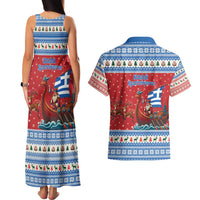 Greece Viking Santa Christmas Couples Matching Tank Maxi Dress and Hawaiian Shirt Funny Reindeer Norse Xmas - Wonder Print Shop
