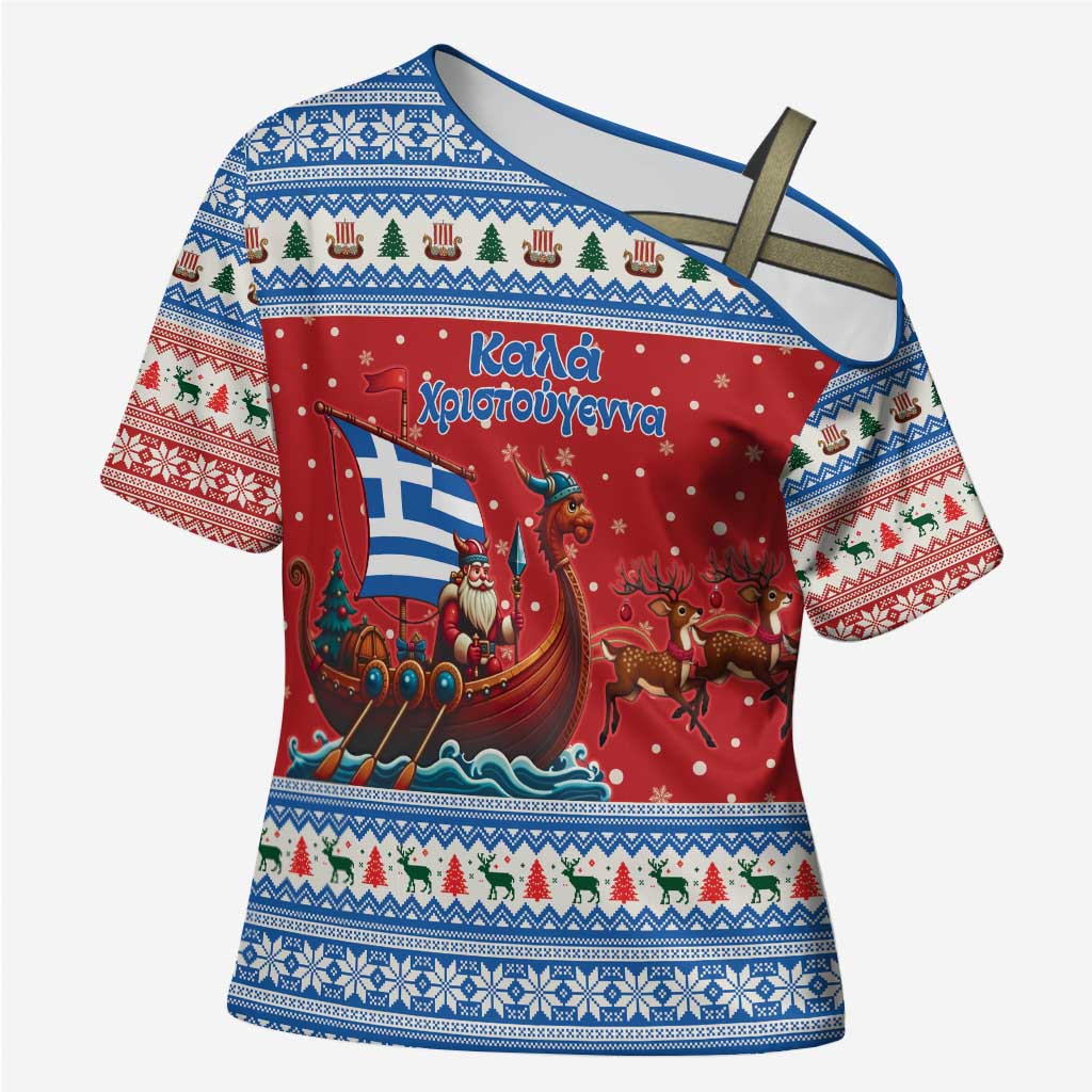 Greece Viking Santa Christmas Cross Shoulder Shirt Funny Reindeer Norse Xmas - Wonder Print Shop