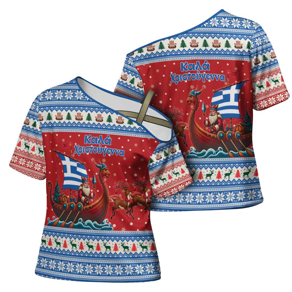 Greece Viking Santa Christmas Cross Shoulder Shirt Funny Reindeer Norse Xmas - Wonder Print Shop