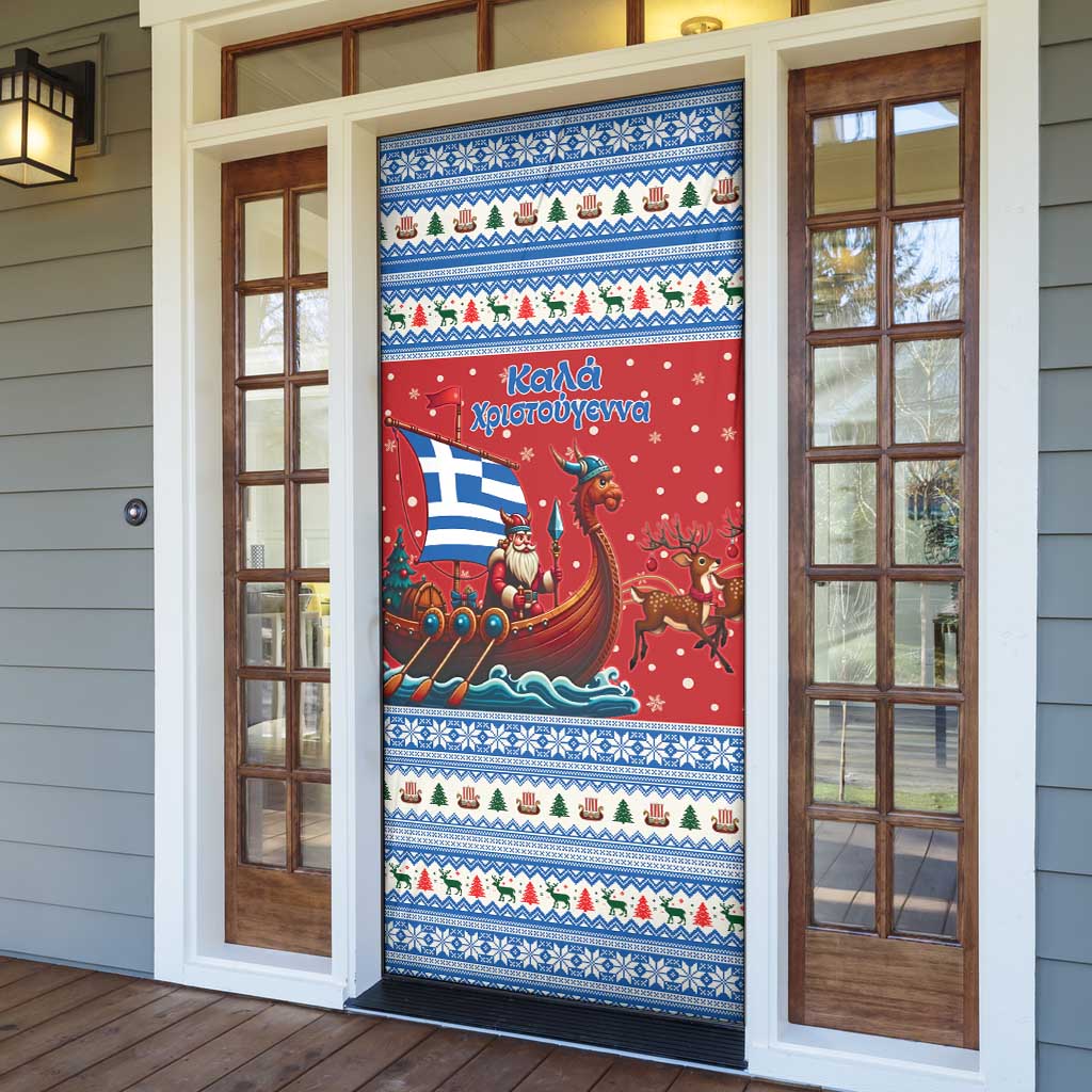 Greece Viking Santa Christmas Door Cover Funny Reindeer Norse Xmas - Wonder Print Shop
