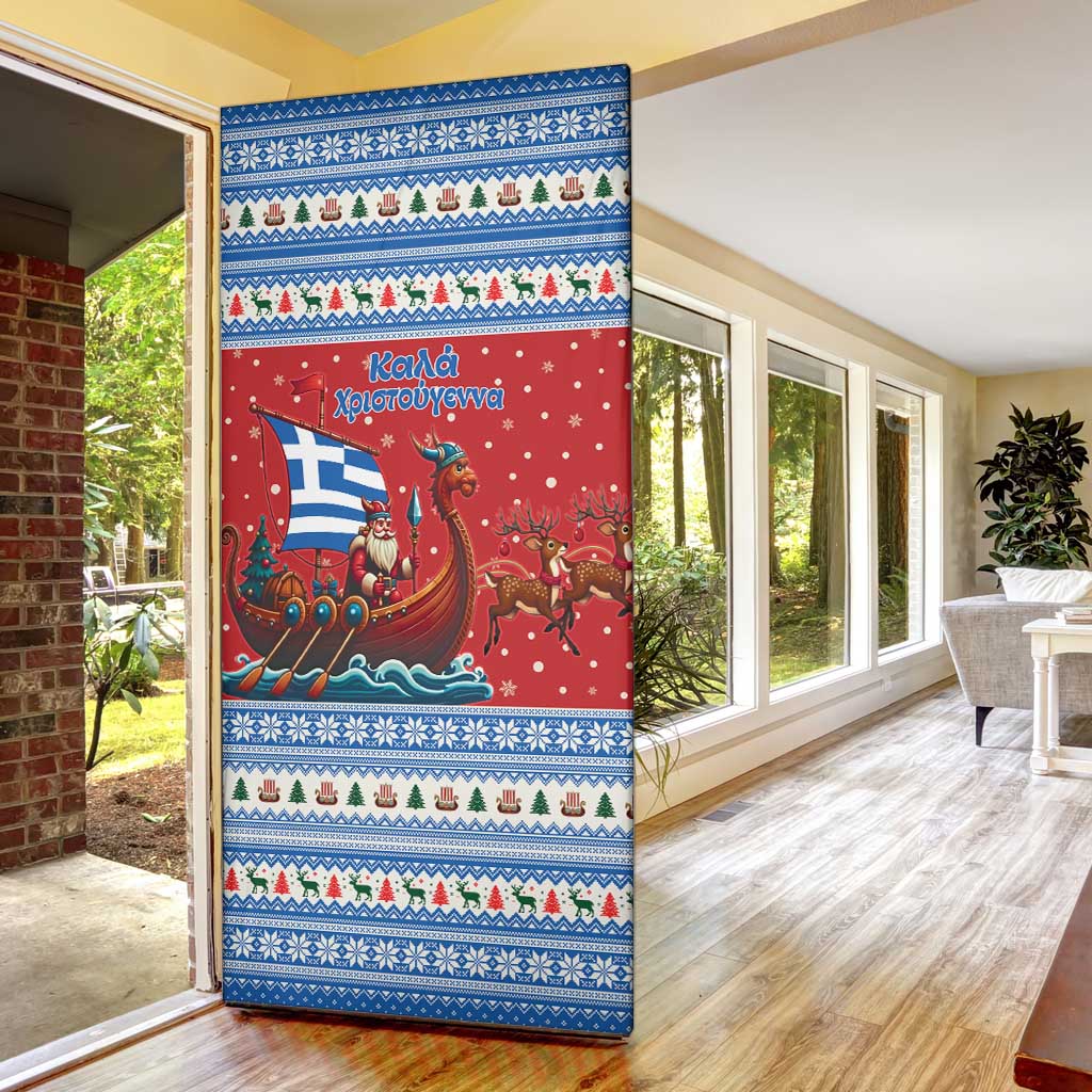 Greece Viking Santa Christmas Door Cover Funny Reindeer Norse Xmas - Wonder Print Shop