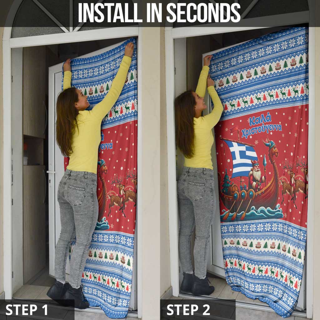 Greece Viking Santa Christmas Door Cover Funny Reindeer Norse Xmas - Wonder Print Shop