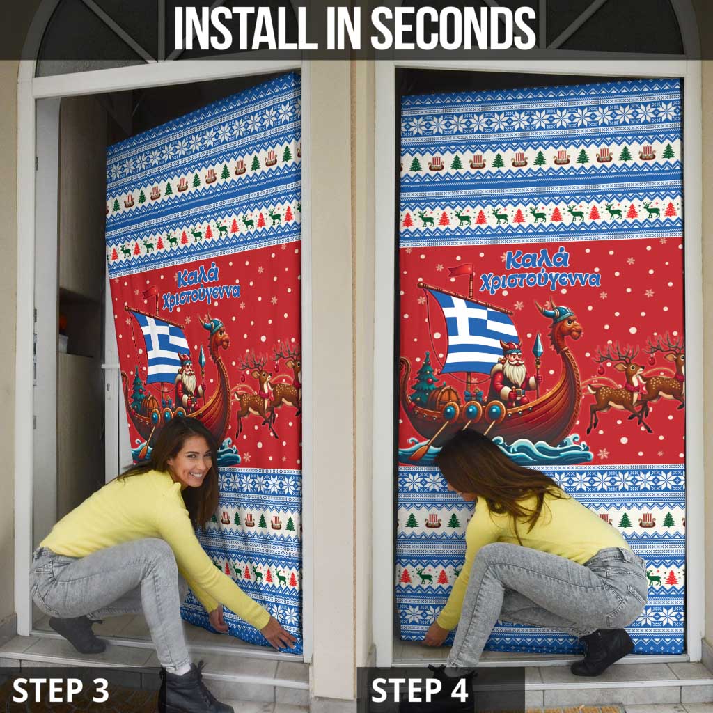 Greece Viking Santa Christmas Door Cover Funny Reindeer Norse Xmas - Wonder Print Shop