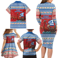 Greece Viking Santa Christmas Family Matching Long Sleeve Bodycon Dress and Hawaiian Shirt Funny Reindeer Norse Xmas - Wonder Print Shop