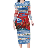 Greece Viking Santa Christmas Family Matching Long Sleeve Bodycon Dress and Hawaiian Shirt Funny Reindeer Norse Xmas - Wonder Print Shop