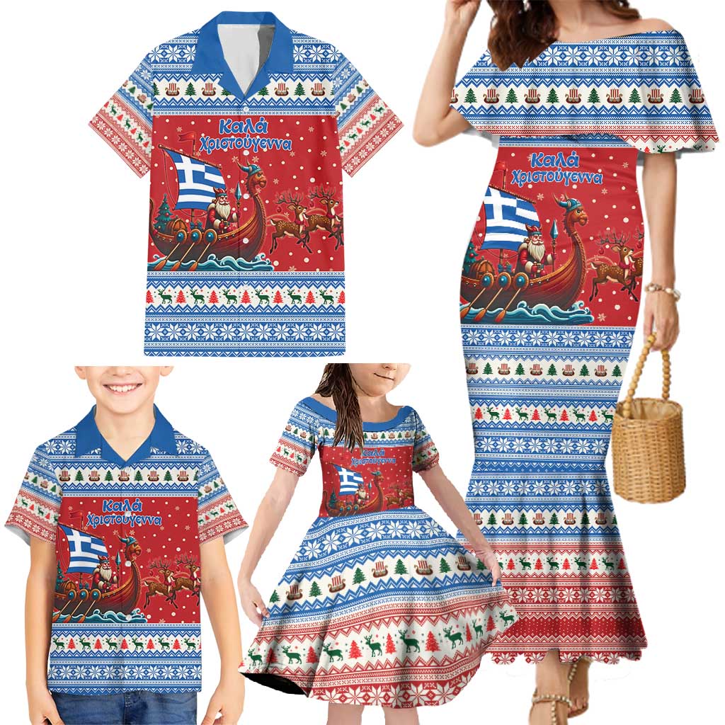 Greece Viking Santa Christmas Family Matching Mermaid Dress and Hawaiian Shirt Funny Reindeer Norse Xmas - Wonder Print Shop