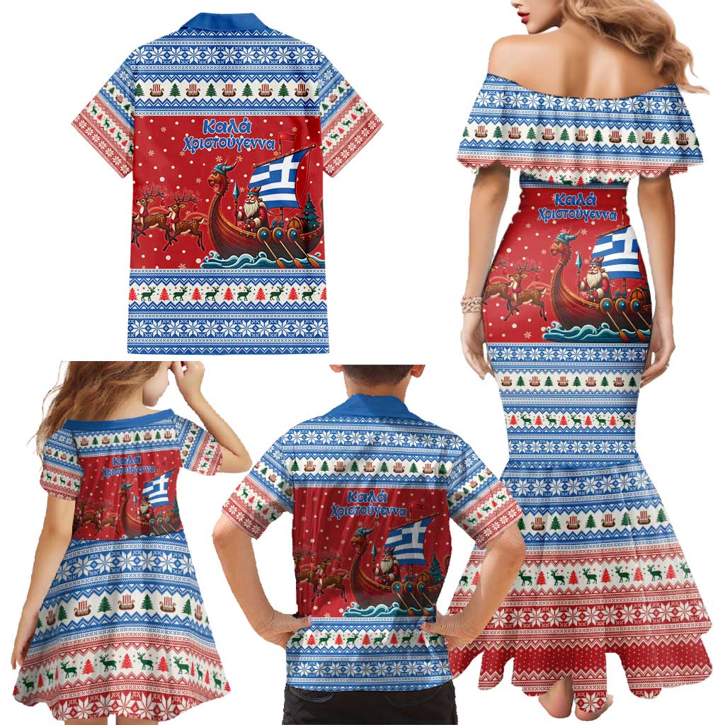 Greece Viking Santa Christmas Family Matching Mermaid Dress and Hawaiian Shirt Funny Reindeer Norse Xmas - Wonder Print Shop