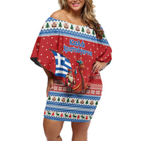 Greece Viking Santa Christmas Family Matching Off Shoulder Short Dress and Hawaiian Shirt Funny Reindeer Norse Xmas - Wonder Print Shop