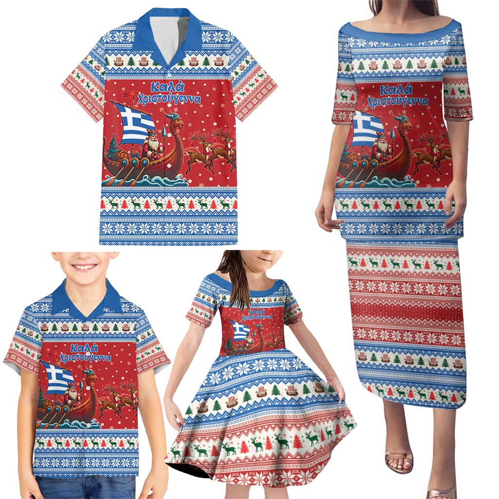 Greece Viking Santa Christmas Family Matching Puletasi and Hawaiian Shirt Funny Reindeer Norse Xmas - Wonder Print Shop