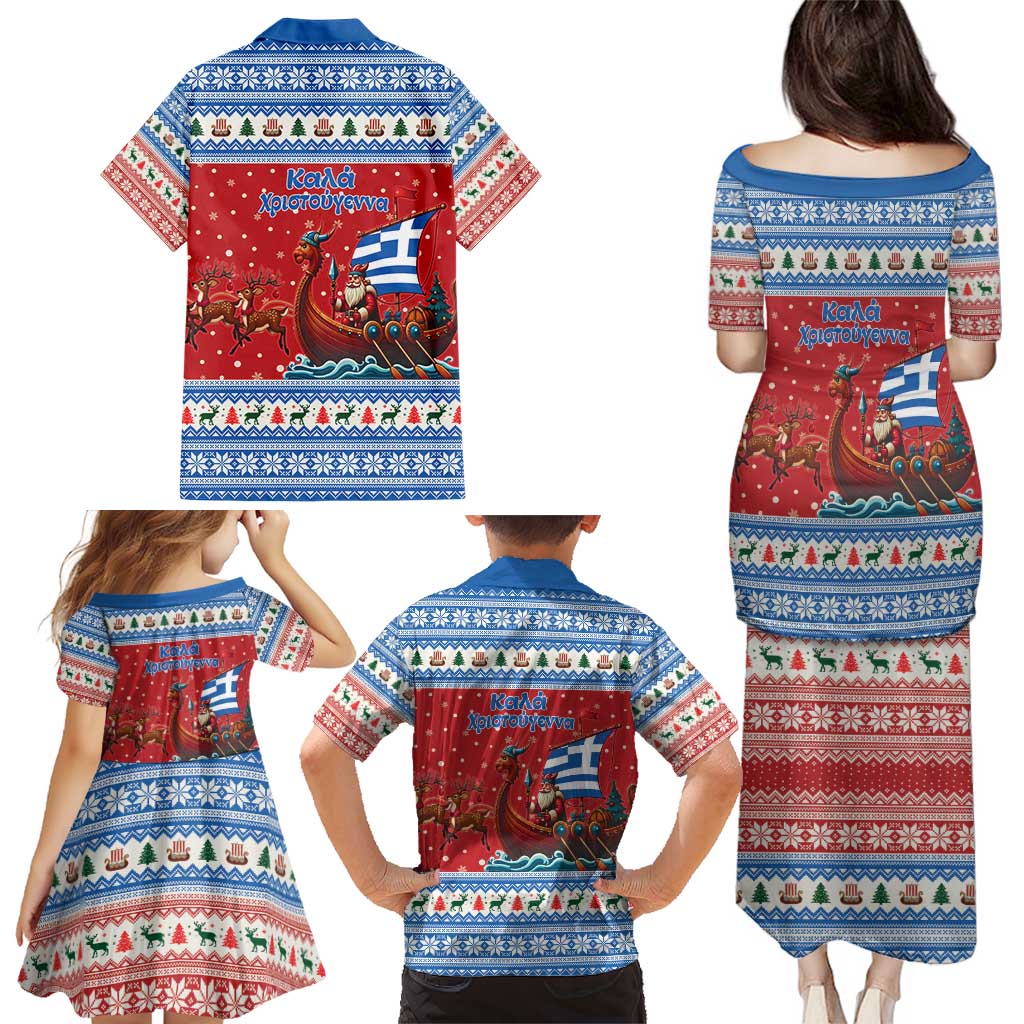 Greece Viking Santa Christmas Family Matching Puletasi and Hawaiian Shirt Funny Reindeer Norse Xmas - Wonder Print Shop