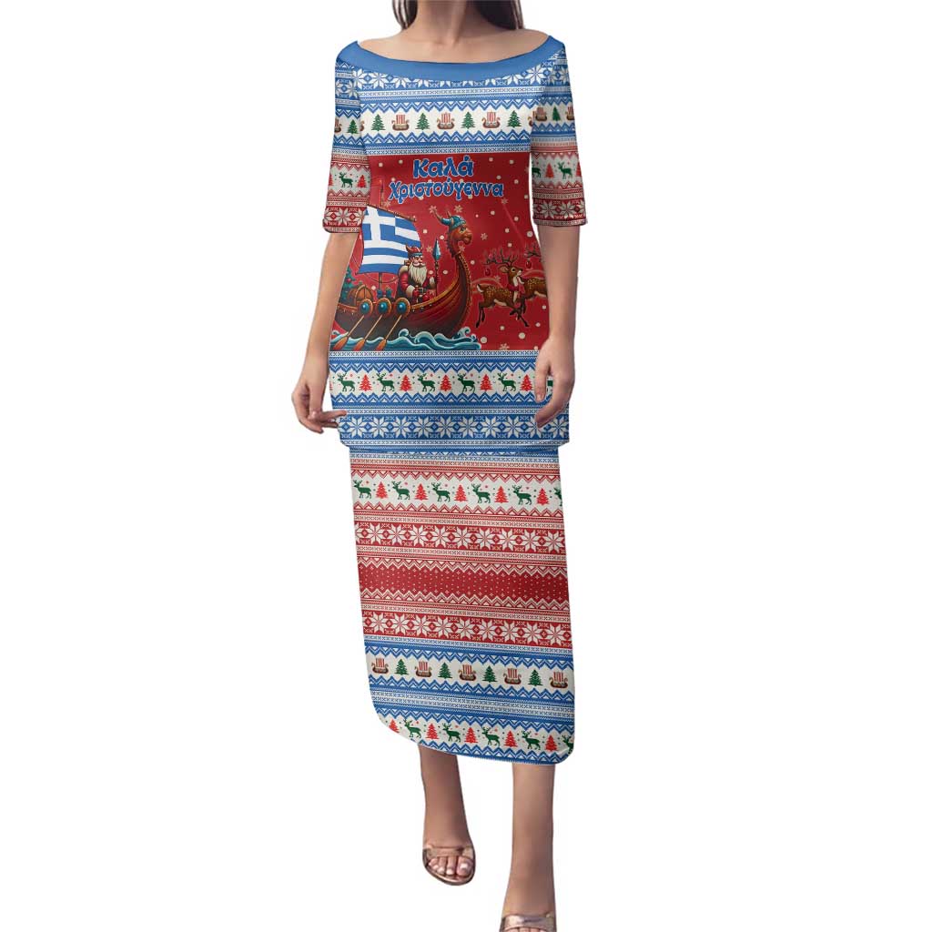 Greece Viking Santa Christmas Family Matching Puletasi and Hawaiian Shirt Funny Reindeer Norse Xmas - Wonder Print Shop