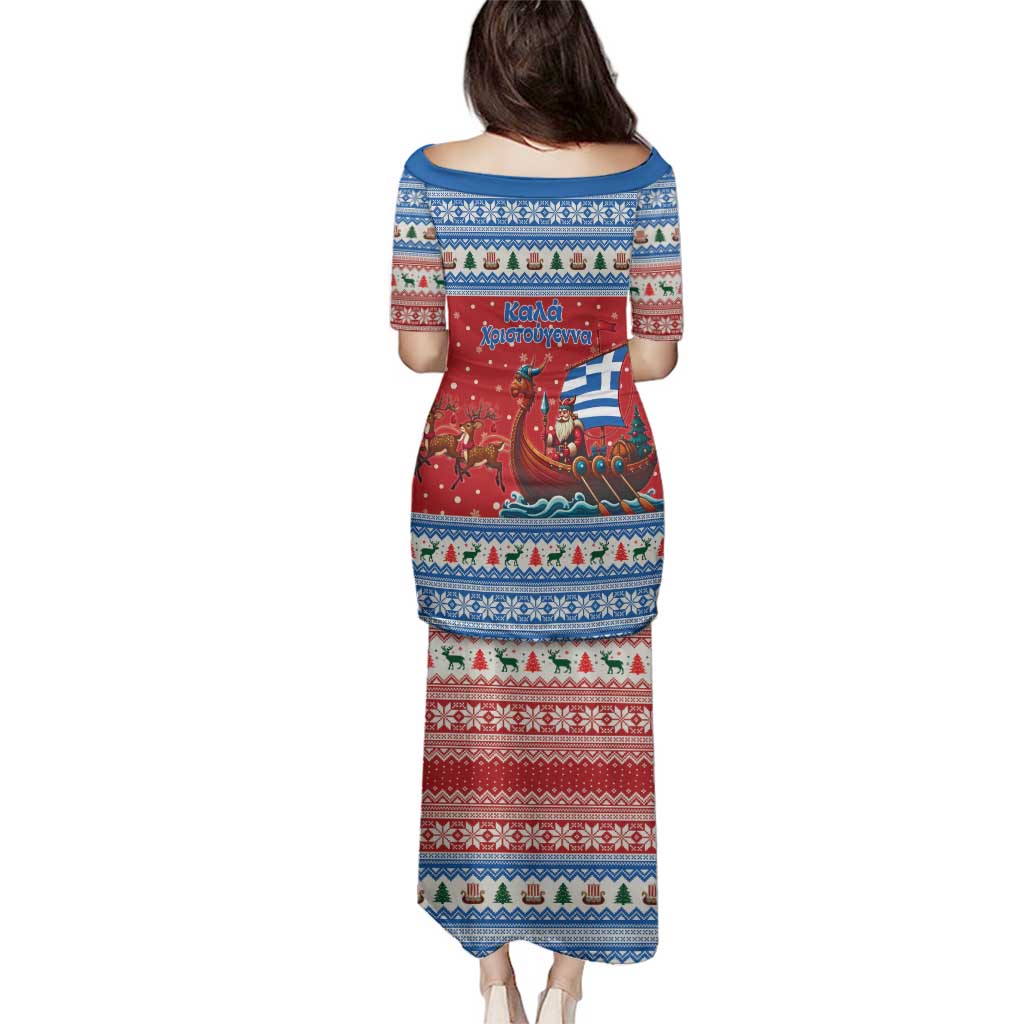 Greece Viking Santa Christmas Family Matching Puletasi and Hawaiian Shirt Funny Reindeer Norse Xmas - Wonder Print Shop