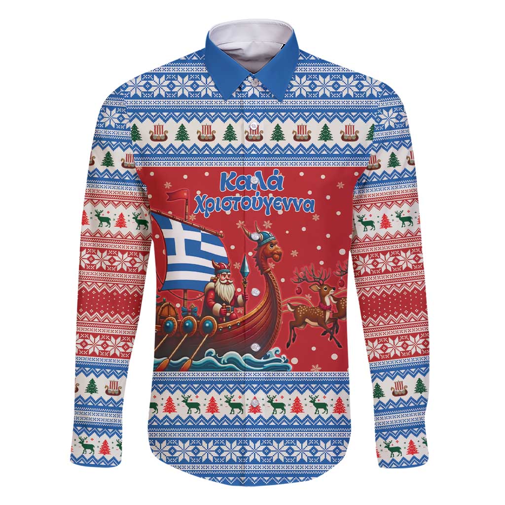 Greece Viking Santa Christmas Family Matching Short Sleeve Bodycon Dress and Hawaiian Shirt Funny Reindeer Norse Xmas - Wonder Print Shop