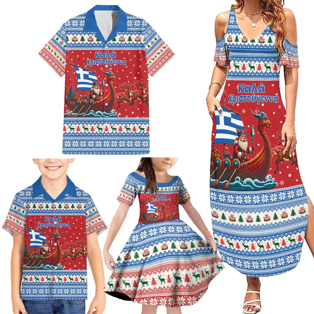 Greece Viking Santa Christmas Family Matching Summer Maxi Dress and Hawaiian Shirt Funny Reindeer Norse Xmas - Wonder Print Shop