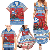Greece Viking Santa Christmas Family Matching Summer Maxi Dress and Hawaiian Shirt Funny Reindeer Norse Xmas - Wonder Print Shop