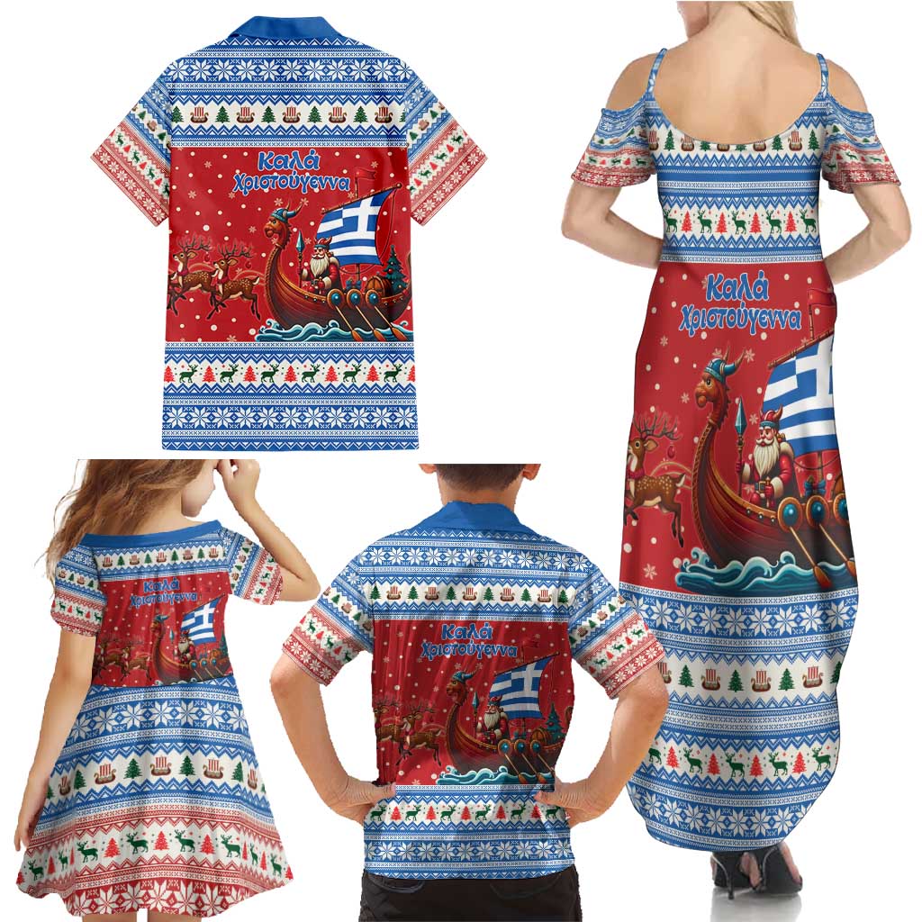 Greece Viking Santa Christmas Family Matching Summer Maxi Dress and Hawaiian Shirt Funny Reindeer Norse Xmas - Wonder Print Shop