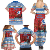 Greece Viking Santa Christmas Family Matching Summer Maxi Dress and Hawaiian Shirt Funny Reindeer Norse Xmas - Wonder Print Shop