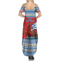 Greece Viking Santa Christmas Family Matching Summer Maxi Dress and Hawaiian Shirt Funny Reindeer Norse Xmas - Wonder Print Shop
