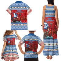 Greece Viking Santa Christmas Family Matching Tank Maxi Dress and Hawaiian Shirt Funny Reindeer Norse Xmas - Wonder Print Shop