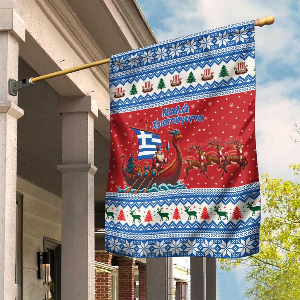 Greece Viking Santa Christmas Garden Flag Funny Reindeer Norse Xmas - Wonder Print Shop