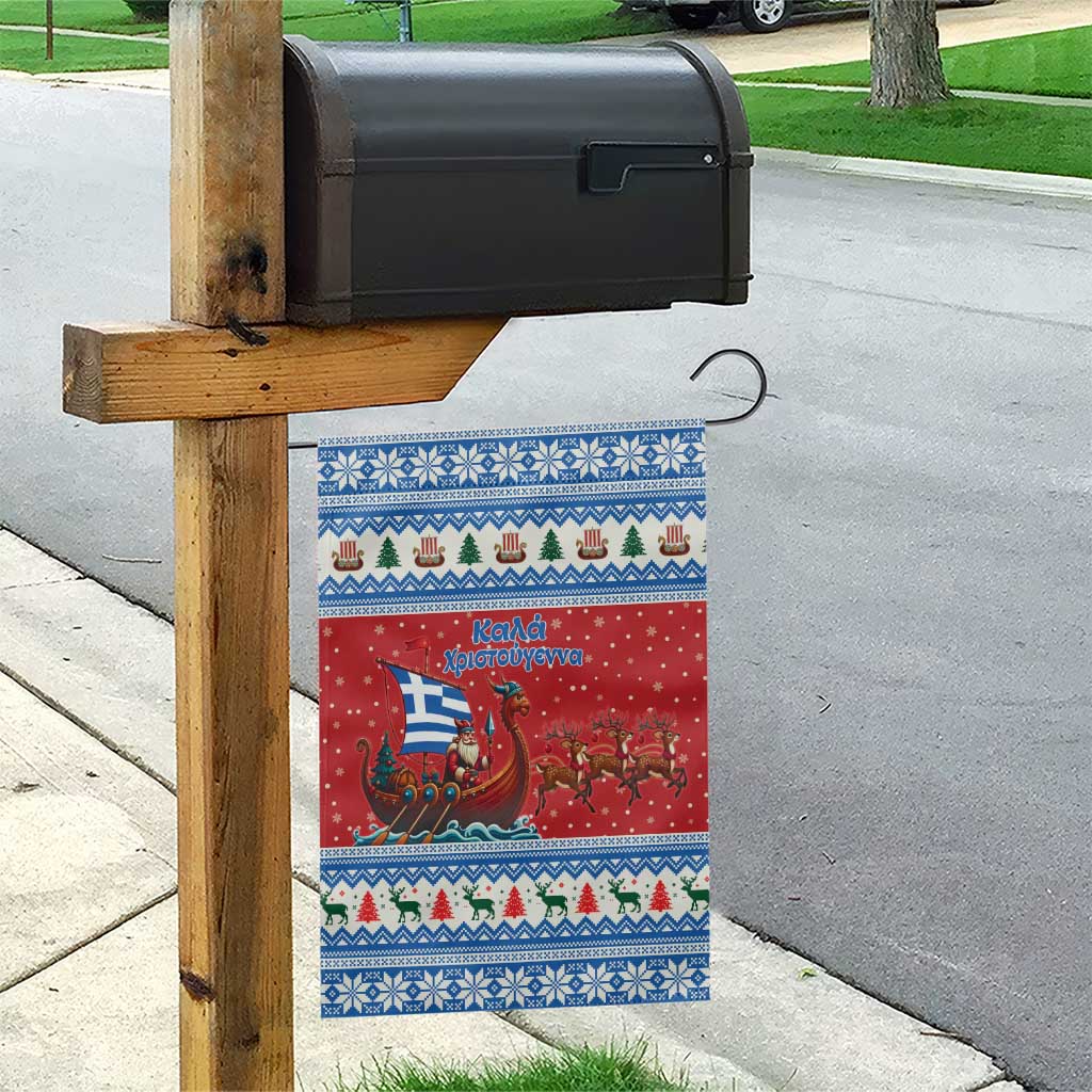 Greece Viking Santa Christmas Garden Flag Funny Reindeer Norse Xmas - Wonder Print Shop