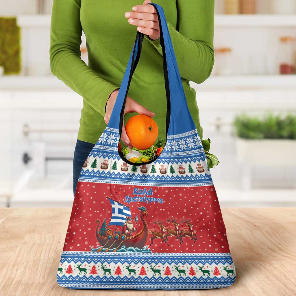 Greece Viking Santa Christmas Grocery Bag Funny Reindeer Norse Xmas - Wonder Print Shop