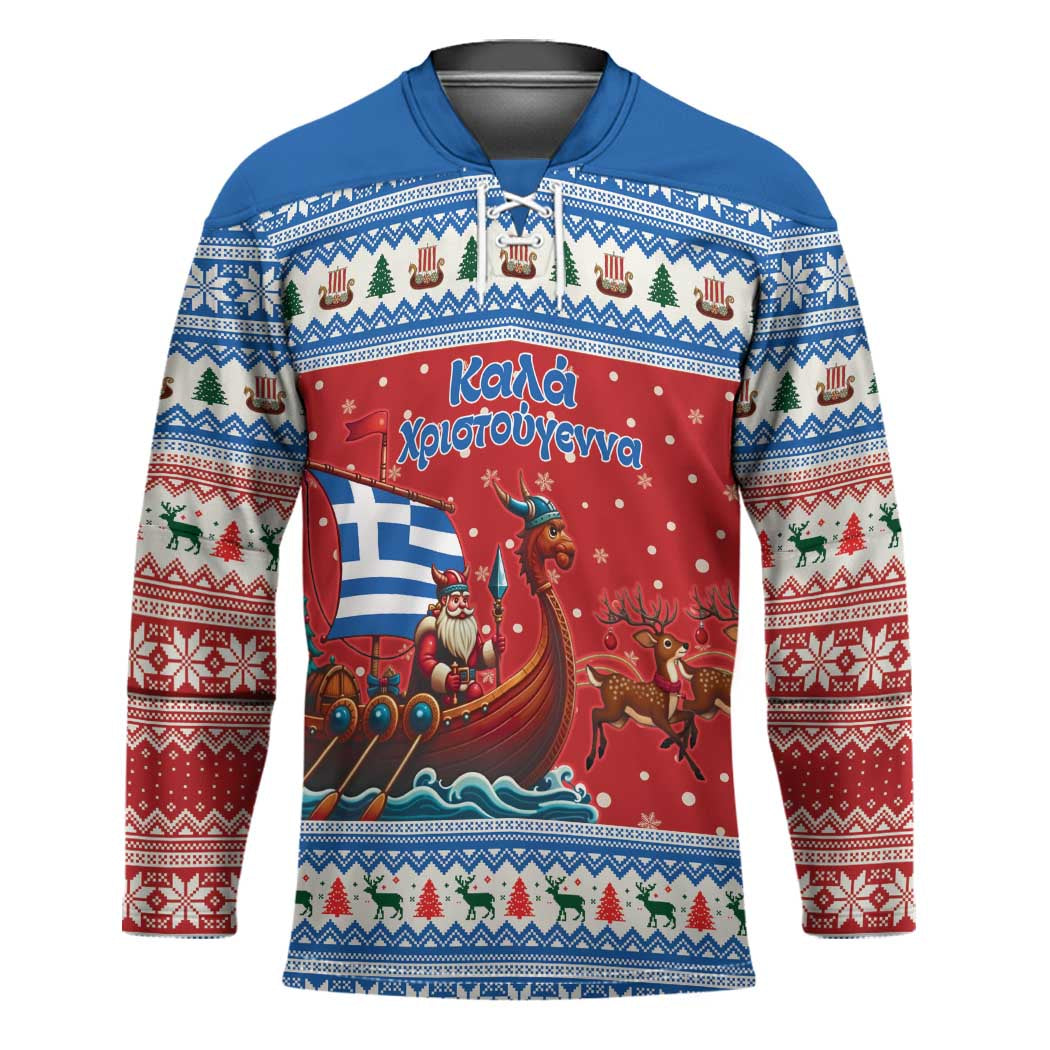 Greece Viking Santa Christmas Hockey Jersey Funny Reindeer Norse Xmas - Wonder Print Shop