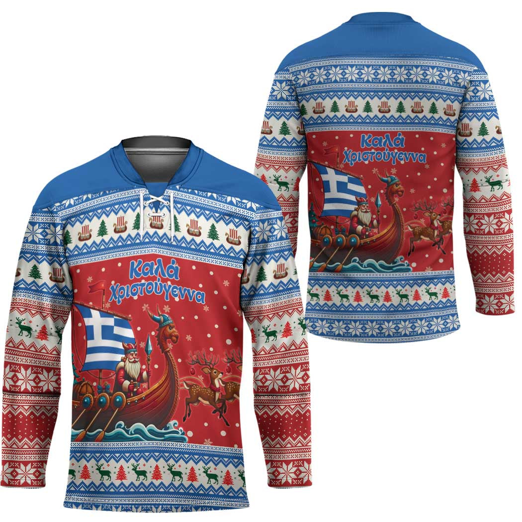 Greece Viking Santa Christmas Hockey Jersey Funny Reindeer Norse Xmas - Wonder Print Shop