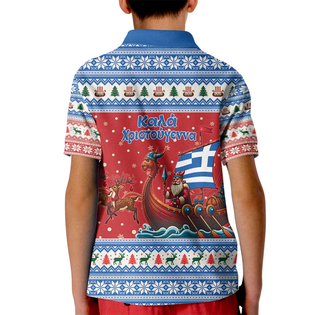 Greece Viking Santa Christmas Kid Polo Shirt Funny Reindeer Norse Xmas - Wonder Print Shop