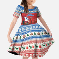 Greece Viking Santa Christmas Kid Short Sleeve Dress Funny Reindeer Norse Xmas - Wonder Print Shop