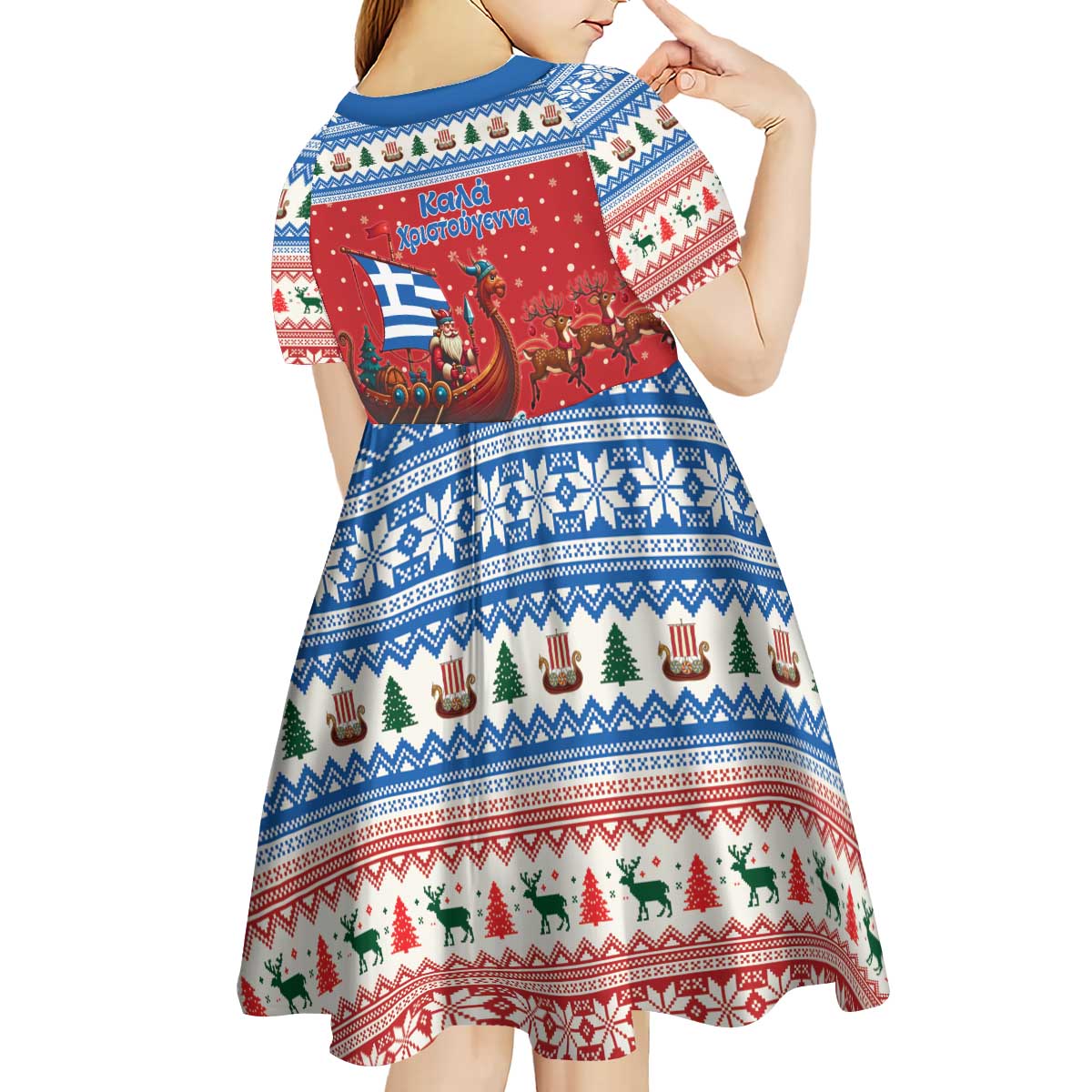 Greece Viking Santa Christmas Kid Short Sleeve Dress Funny Reindeer Norse Xmas - Wonder Print Shop
