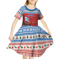 Greece Viking Santa Christmas Kid Short Sleeve Dress Funny Reindeer Norse Xmas - Wonder Print Shop